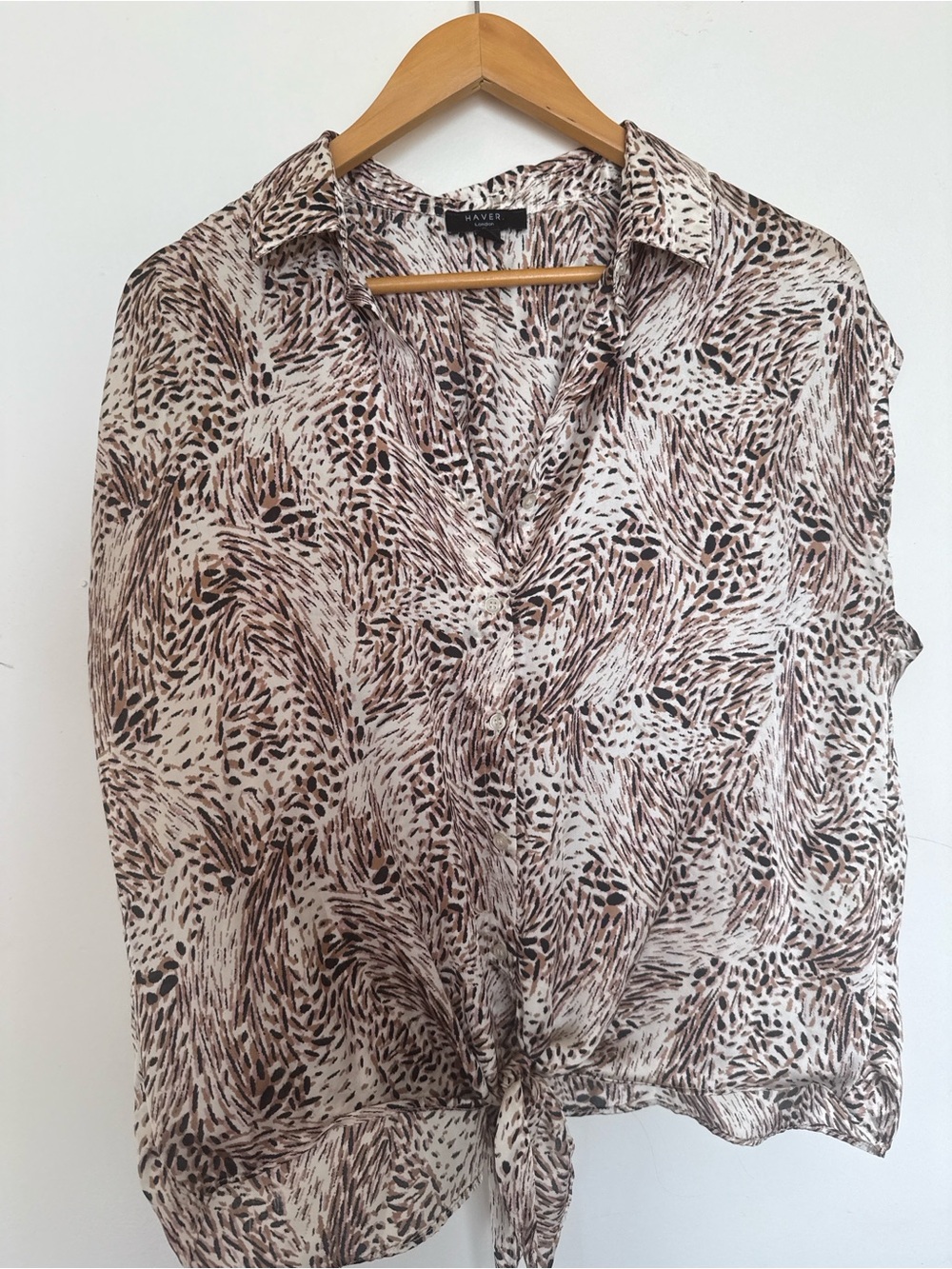 Haver Brown Print Tie-Front Women's Blouse